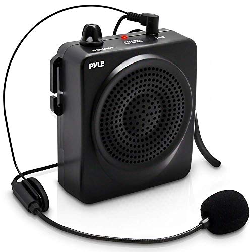 PYLE-PRO Portable PA Speaker Voice Amplifier - Built-in Rechargeable Battery w/ Headset Microphone Hands-free Waist-Band Strap & Aux 3.5mm Jack for External Audio Stream Devices - Pyle PWMA50B , Black