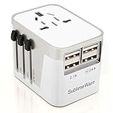 Power Plug Adapter - 4 USB Ports Wall Charger - Fast Charging Adapter for 150 Countries - Multi Port Electric Plug - Type C Type A Type G Type I f for Uk Japan China Eu European By SublimeWare