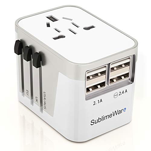 International Power Adapter Travel Plug - 4 USB Ports Universal Work for 150 Countries - 120 Volt Adapter - Adapter Type C Type A Type G Type I f for UK Japan China eu Europe European By SublimeWare