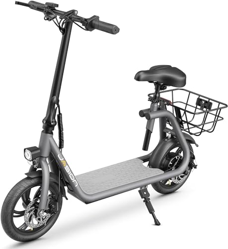 Jasion Electric Scooter with Seat, 650W Peak Motor 20 Miles Ranges 20MPH Max Speed, Foldable Electric Scooter for Adults, E Scooter for Commuting with Basket (JS3)