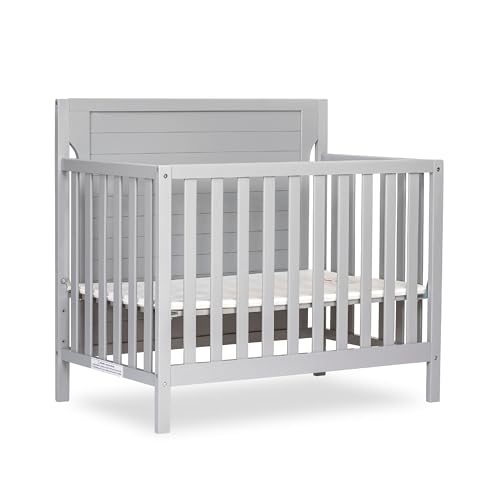 Dream On Me Bellport 4 in 1 Convertible Mini/Portable Crib in Pebble Grey, Non-Toxic Finish, Made of Sustainable New Zealand Pinewood, with 3 Mattress Height Settings