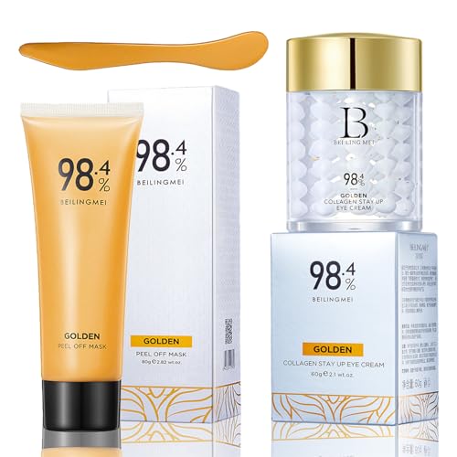 Gold Foil Peel off Mask, 98.4% Gold Peel off Face Mask, Gold Face Mask Peel off Anti-Wrinkle, Golden Anti-Aging Facial Mask, Beilingmei Gold Tear-Off Moisturizing Mask and Gold Eye Cream (2Pack)