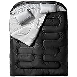 MEREZA Double Sleeping Bag for Adults Men Kids with Pillow, 2 Person XL Sleeping Bag with Compression Sack Queen Size Sleeping Bag Waterproof for Camping Hiking Backpacking