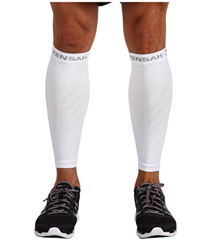 Zensah Compression Leg Sleeves, White, Small/Medium