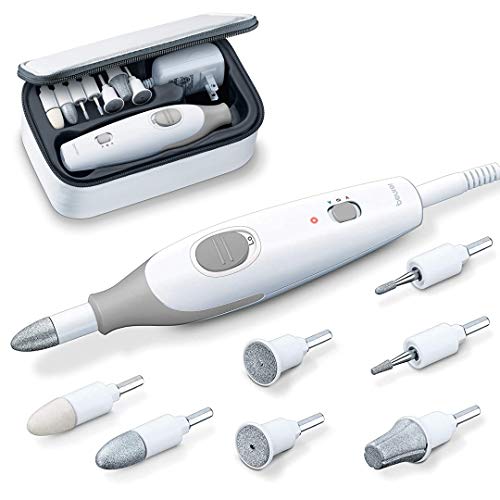 Beurer MP32 Electric Nail Drill — 7 Attachments, 3 Speeds, 10 ft Cord, and Storage Case — Efile for Manicure Pedicure — Nail Buffer Electric Filer — Nail Care Tool Kit for Hands and Feet