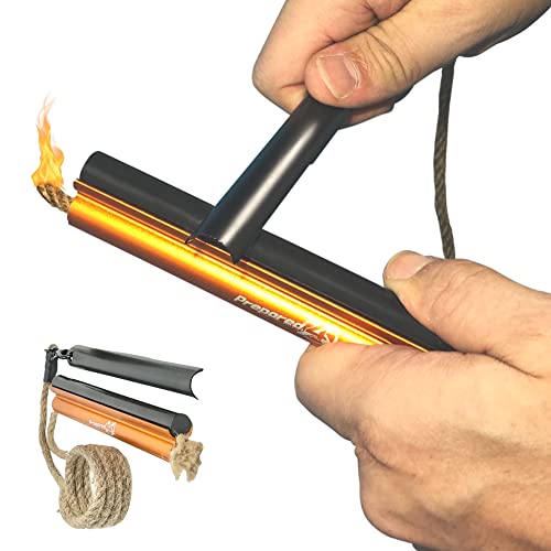 PREPARED4X Fire Starter Survival Tool – Ultimate All-in-one Ferro Rod, Flint and Steel, 36' Waterproof Tinder Wick Rope, Patented Fire Starter Kit – 6” x 1/2” Fire Steel (Large V2)