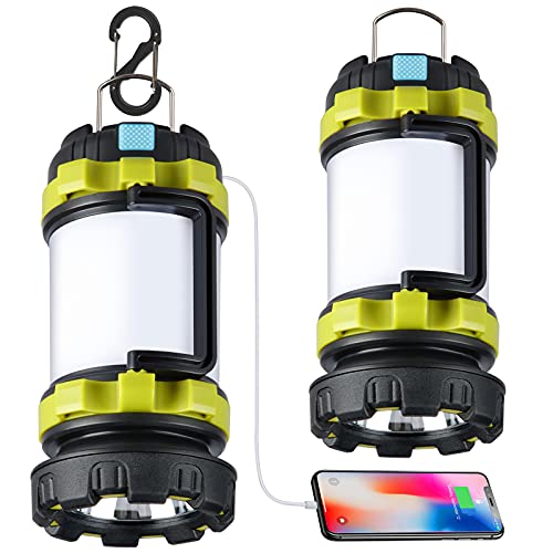 2 Pack Camping Lantern, Outdoor Led Camping Lantern, Rechargeable Flashlights with 1000LM, 6 Modes, 4000mAh Power Bank, IPX5 Waterproof Portable Emergency Camping Light for Hurricane Survival Hiking