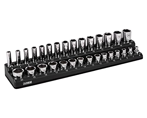 ARES 70235-30-Piece 3/8-Inch Metric Magnetic Socket Holder - Securely Holds 15 Standard and 15 Deep Size Sockets in Place - Keeps Your Tool Box Organized