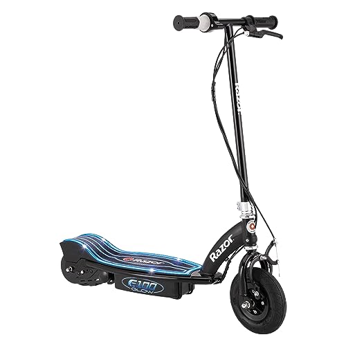 Razor E100 Glow Electric Scooter for Kids Age 8+, LED Light-Up Deck, 8' Air-filled Front Tire, Up to 40 Minutes Continuous Ride Time