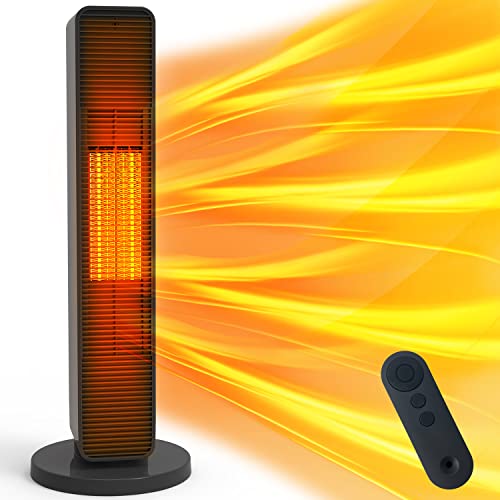 Space Heater Fan PTC Ceramic Electric Portable, Remote Control, 1000/1500W, High Heat/Low Heat/Fan, 50 Degree Oscillation, 15 Hour Timer, Overheat & Tip-over Protection for Indoor Outdoor Home Office