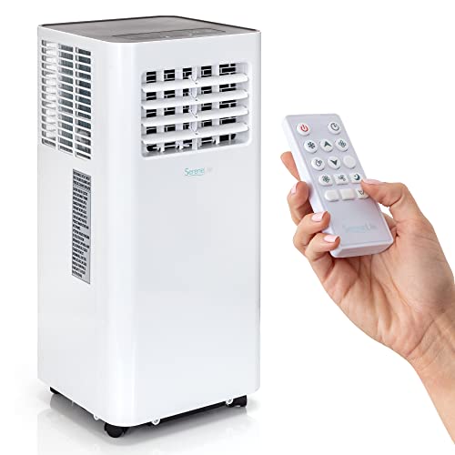 Compact Freestanding Portable Air Conditioner - 10,000 BTU Indoor Free Standing AC Unit w/ Dehumidifier & Fan Modes For Home, Office, School & Business Rooms Up To 300 Sq. Ft - SereneLife SLPAC105W