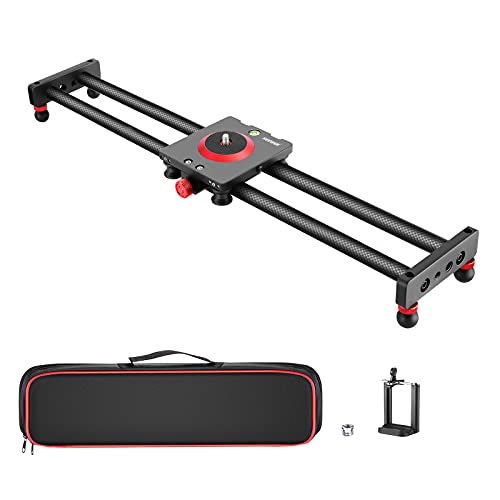 Neewer Camera Slider Carbon Fiber Dolly Rail, 19.7''/50cm with 4 Bearings, Compatible with 13 13 Pro 13 Pro Max 13 Mini & Android Cell Phones and Mirrorless Cameras, Load up to 2.2lbs/1kg