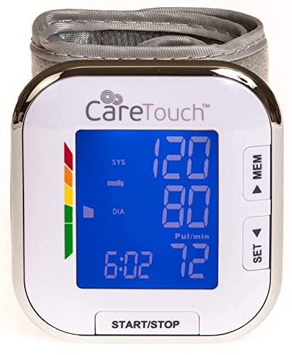 Care Touch Digital Wrist Blood Pressure Monitor for Adults Size 5.5-8.5' for Home Use, Automatic High Blood Pressure Machine with Batteries & Carrying Pouch.