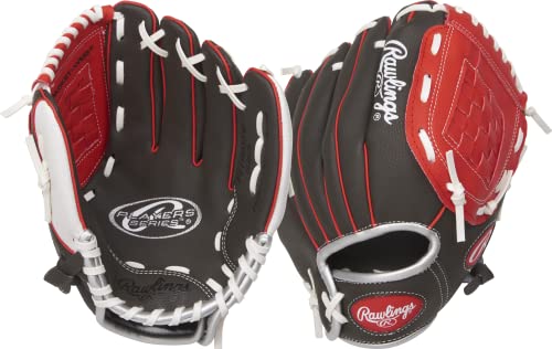 Rawlings Players Series Youth Tball/Baseball Glove (Ages 5-7), Dark Shadow/Red/White, 10'