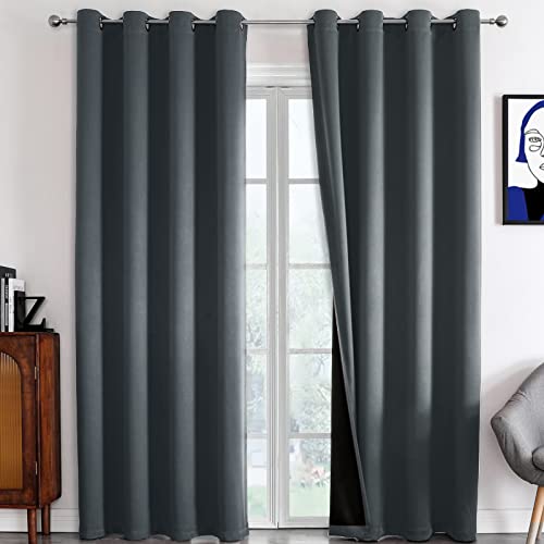 Rutterllow 100% Blackout Curtains 2 Panels, Full Shade 84 Inches Long Complete Drapes for Living Room, Dark Grey Thermal Insulated Bedroom Window Treatment Drapes (Gray, 52 x 84 inch)