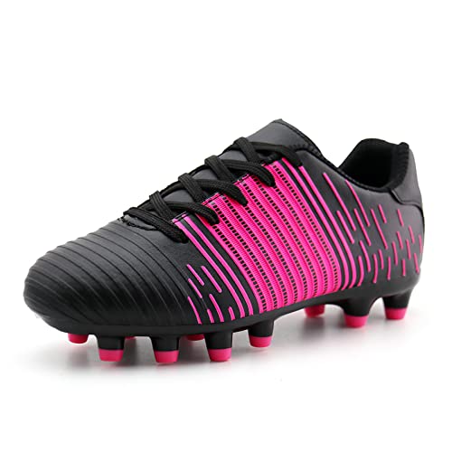 starmerx Boys Girls Soccer Cleats Outdoor Football Shoes (13,Black/Fuchsia)