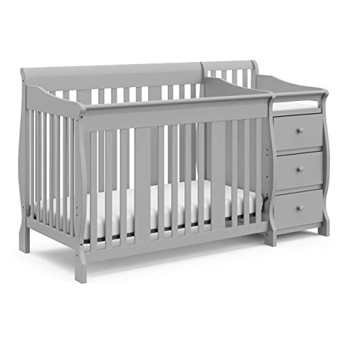 Storkcraft Portofino 5-in-1 Convertible Crib and Changer (Pebble Gray) – Crib and Changing Table Combo with Drawer, Converts to Toddler Bed, Daybed and Full-Size Bed, Storage Drawer