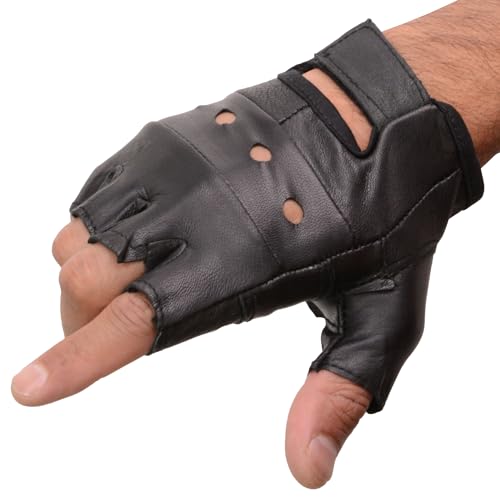 Interstate Leather Men's Basic Fingerless Gloves (Black, Medium)