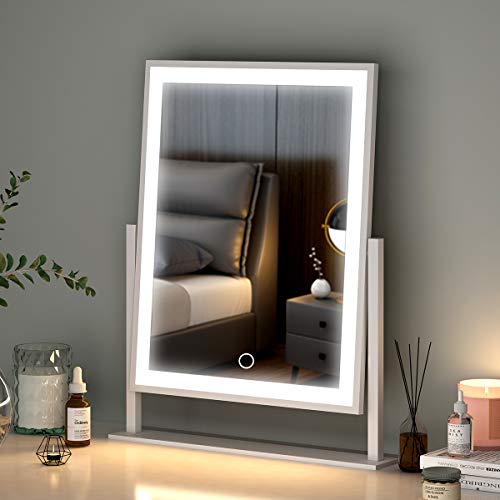 Lighted Makeup Mirror Hollywood Mirror Vanity Makeup Mirror with Lights Smart Touch Control 3-Gear Dimable Light 360°Rotation (12in. White)