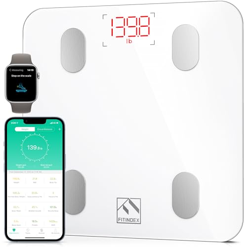 FITINDEX Smart Scale for Body Weight, Digital Bathroom Scale BMI Body Fat Scale Bluetooth Weighting Health Monitor, Accurate Body Composition Analyzer, 400lb, White