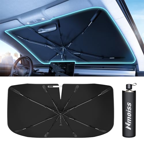 [2024 Upgrade] Nmoiss Windshield Sun Shade Umbrella for Car - [Newest Vinyl Coating] Protect Car from Sun Rays & Heat Damage Keep Cool and Protect Interior, Spring Structure Umbrella Edge Protect