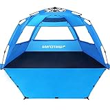 WhiteFang Deluxe XL Pop Up Beach Tent Sun Shade Shelter for 3-4 Person, UV Protection, Extendable Floor with 3 Ventilating Windows Plus Carrying Bag, Stakes, and Guy Lines (Solid Blue)