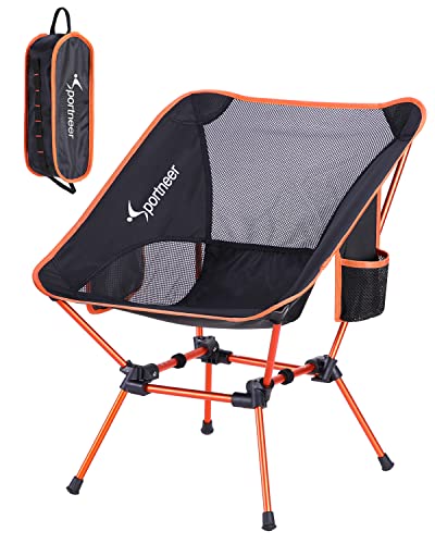 Sportneer Lightweight Portable Folding Camping Chair Compact Beach Camp Chairs for Adults Foldable Backpacking Chair Outdoor Chair for Camping Hiking Lawn Picnic Outside Travel (1, Orange)