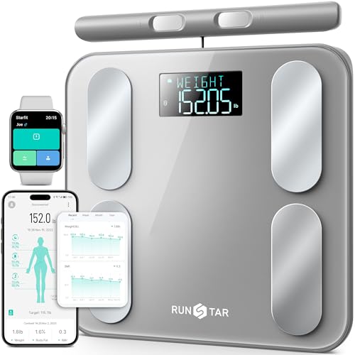 Runstar Digital Bathroom Scale for Body Weight, Body Fat, BMI 28 Measurements, Innovative 8-Electrode Smart Scales FSA or HSA Eligible with Voice Prompt Function High Accurate Bluetooth Weight Machine