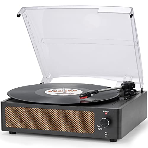 Record Player with Speaker Vintage Belt-Driven Turntable Support 3-Speed for Vinyl Records, Wireless Playback, Headphone, AUX-in, RCA Line LP Vinyl Players for Sound Enjoyment Black