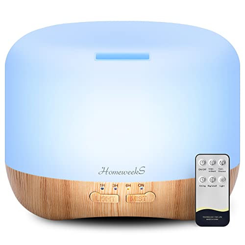 Homeweeks 300ml Essential Oil Diffuser, Quiet Aromatherapy Mist Diffusers for Essential Oils, Wood Grain Ultrasonic Oil Diffuser with Remote Control,Timer, 7 Colors Light for Bedroom (300ml)