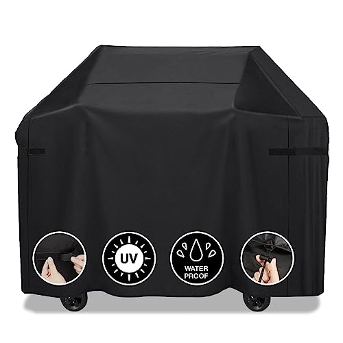 Grill Cover 58 inch, WANOCEAN BBQ Grill Cover for Outdoor Barbecue Gas Grill Waterproof, UV & Fade Resistant Compatible for Weber Char-Broil Nexgrill and More, Black