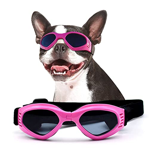 NAMSAN Dog Sunglasses Medium Breed UV Protection Dog Goggles for Small to Medium Dogs Windproof Anti-Fog Snowproof Puppy Glasses, Easy Wear/Adjustable (Pink)