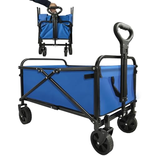 SAILARY Collapsible Wagon Cart Heavy Duty Foldable, Large Capacity Foldable Grocery Beach Wagon for Camping Sports Shopping, Blue
