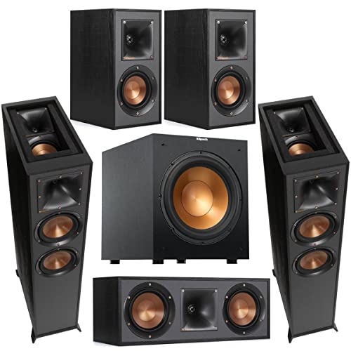 Klipsch Reference 5.1 Home Theater System with 2X R-625FA Dolby Atmos Floorstanding Speaker, R-12SW 12' 400W Powered Subwoofer, R-52C Two-Way Center Channel, R-41M Bookshelf Speakers (Pair), Black