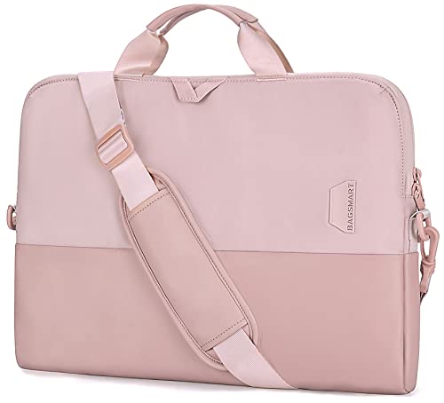 Laptop Bag for Women,BAGSMART 15.6 Inch Laptop Case,Slim Computer Bag,15 Inch Water-Repellent Messenger Shoulder Bag,Office Bag Work Bag,Laptop Briefcase for Business Office Travel,Light Pink