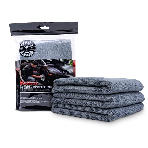 Chemical Guys MIC35203 Workhorse Professional Grade Microfiber Towel, Gray (Safe for Car Wash, Home Cleaning & Pet Drying Cloths) 16' x 16', Pack of 3