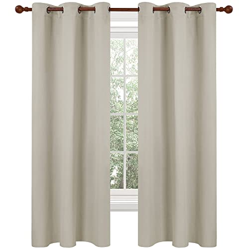 Deconovo Grommet Blackout Curtains for Living Room, Room Darkening Thermal Insulated Window Curtain, Light Beige, 42x63 Inch, 1 Panel