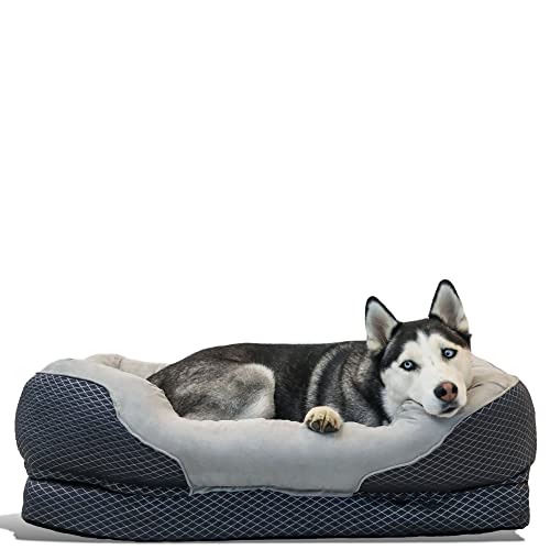 BarksBar Snuggly Sleeper Large Gray Diamond Orthopedic Dog Bed with Solid Orthopedic Foam, Soft Cotton Bolster, and Ultra Soft Plush Sleeping Space - 40 x 30 Inches