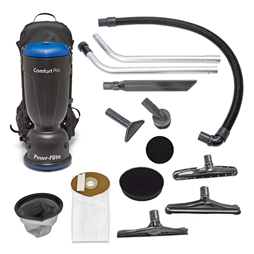 Powr-Flite Comfort Pro Backpack Vacuum Cleaner, 6 Quart Commercial Vacuum Cleaner with Premium Tool Kit, HEPA Vacuum, BP6S