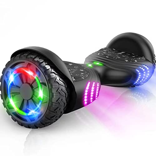 TOMOLOO Hoverboards for Kids Ages 6-12, 6.5' Two-Wheel All Terrain Off Road Hoverboard for Adults Hover Board All Terrain Bluetooth and LED with Music Speaker- colorful RGB light