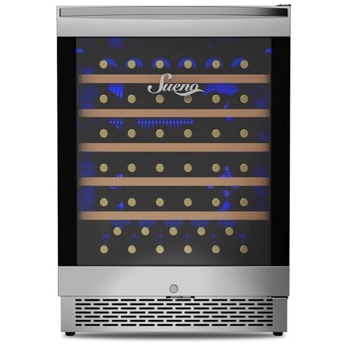 SUENO 24 Inch 54 Bottles & 154 Cans Beverage Wine Refrigerator Single Zone w/One Touch Digital 34°-64°F Low Noise, Upper Handle Built in or Freestanding Wine Cooler for Home and Kitchen