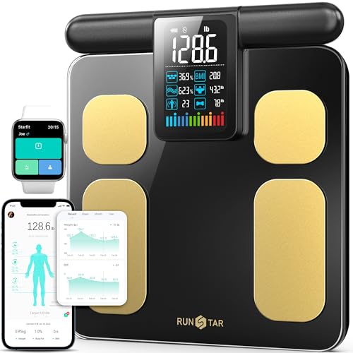 Runstar Scale for Body Weight and Fat Percentage, 8 Electrodes High Precision Digital Scale for BMI 20 Body Composition Measurement, Bathroom Smart Scales with Large Color Display FSA or HSA Eligible