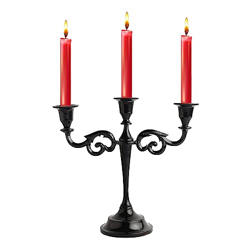 Rely+ 3 Arm Candelabra 10 inch Tall Glossy Black Taper Candle Holders, Candle Stands, Candlesticks Holders for Home Decor, Wedding, Parties, Dining Table Centerpiece, Fit 3/4 inch Thick Candles