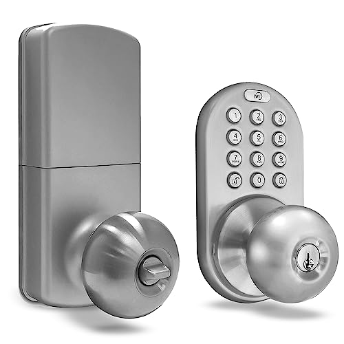MiLocks TKK-02SN Tkk-Sn Digital Door Knob Lock with Electronic Keypad, Satin Nickel, Keypad, Keyless
