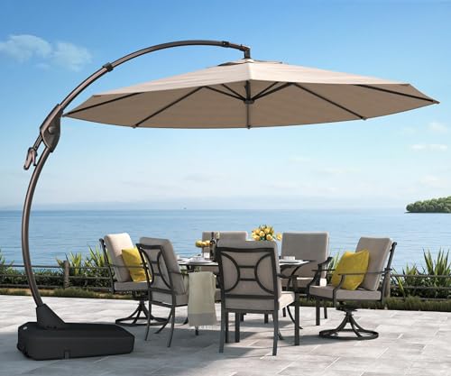 Grand patio Deluxe NAPOLI Patio Umbrella, Curvy Aluminum Cantilever Umbrella with Base, Round Large Offset Umbrellas for Garden Deck Pool (Champagne, 11 FT)