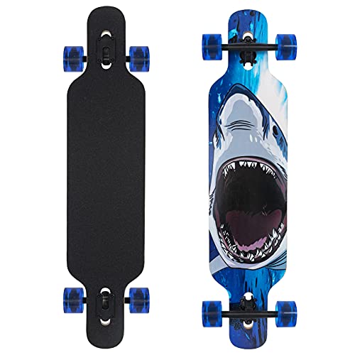 Nattork Longboards Skateboard 42 x 9 inch for Adults Teenagers Gift Equipped Long Board Deck 8 Ply Canadian Maple for Beginnern's Longboarding Fun Downhill (Shark(42 x 9 inch))
