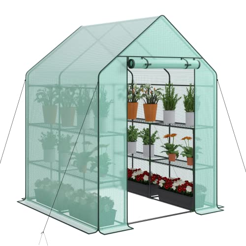 Nova Microdermabrasion Walk-in Greenhouse for Outdoors, 57 x 57 x 77 inch, Portable PE Cover Greenhouse with Anchors and Ropes Indoor Outdoor-3 Tier 8 Wired Shelves Plant Gardening Hot House