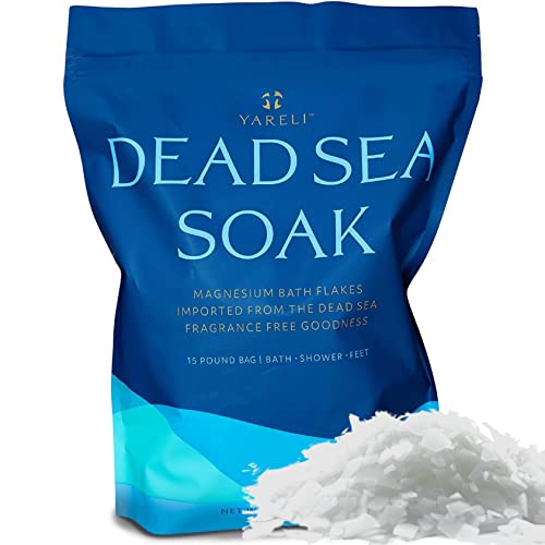 Yareli Dead Sea Bath & Foot Soak, Unscented Magnesium Bath Salt Flakes, Alternative to Epsom Salt, 15lbs with Over 800,000mg of Elemental Magnesium Per Bag