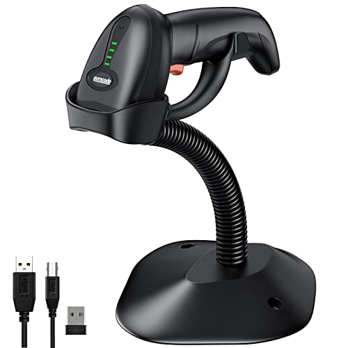 Symcode 2D Wireless Barcode Scanner with Auto-Sensing Stand,Bluetooth QR 1D Bar Code Scanner Putting on Stand to Scan Automatically Sense Scanning Bluetooth Barcode Scanner