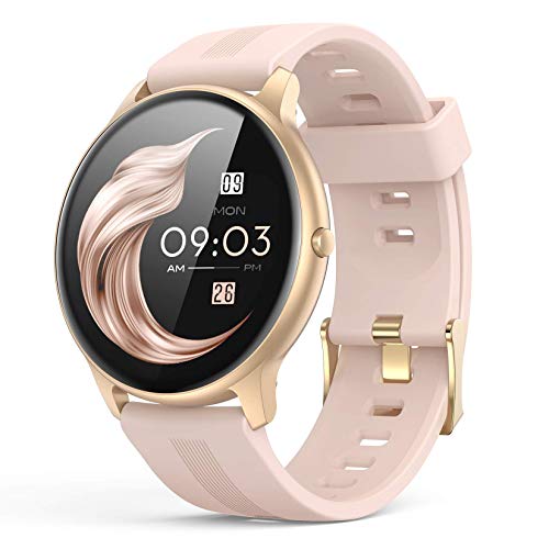 AGPTEK Smart Watch for Women, Smartwatch for Android and iOS Phones IP68 Waterproof Activity Tracker with Full Touch Color Screen Heart Rate Monitor Pedometer Sleep Monitor, Pink, LW11